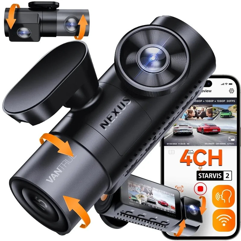 Vantrue N5 4 Channel WiFi 360° All Sides Dash Cam, STARVIS 2, IR Night Vision, 2.7K+1080P*3 Front Rear Inside Dashcam, Voice Control, GPS, 24 Hours Buffered Parking Mode Dash Camera, 512GB Max (N5)