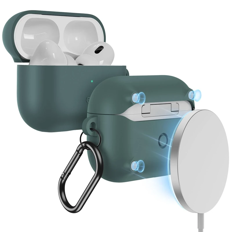 ESR for AirPods Pro Case (2023/2022/2019, 2nd/1st Gen), Compatible with Airpods Pro 2nd Generation Case (USB-C/Lightning Cable), Compatible with MagSafe, Full Drop Protection, Cloud Series, Green