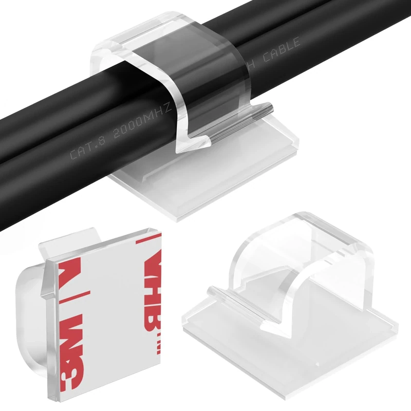 Large Cable Clips 40pcs with Strong Adhesive Tapes,Wire Holder Organizer Cord Management for Car, Office and Home (Clear- L06(40PCS))