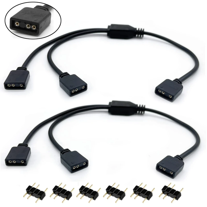 Jstincal 1-to-2 ARGB Splitter Cable 5V 3-Pin - 2 Pack for PC Fans - Image 1