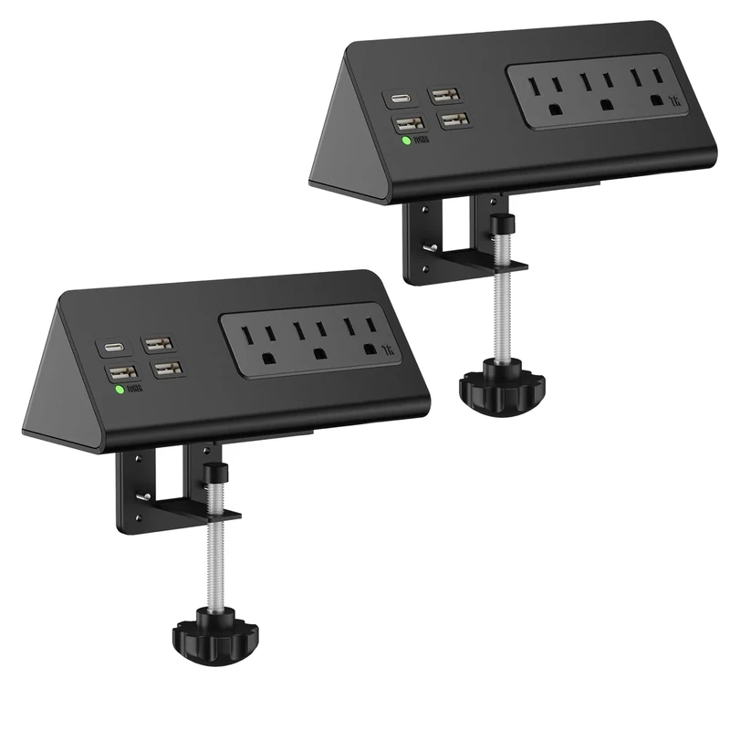 Emerising Edge Mount Power Strip - 3 AC, USB-C & USB-A, 2-Pack Black