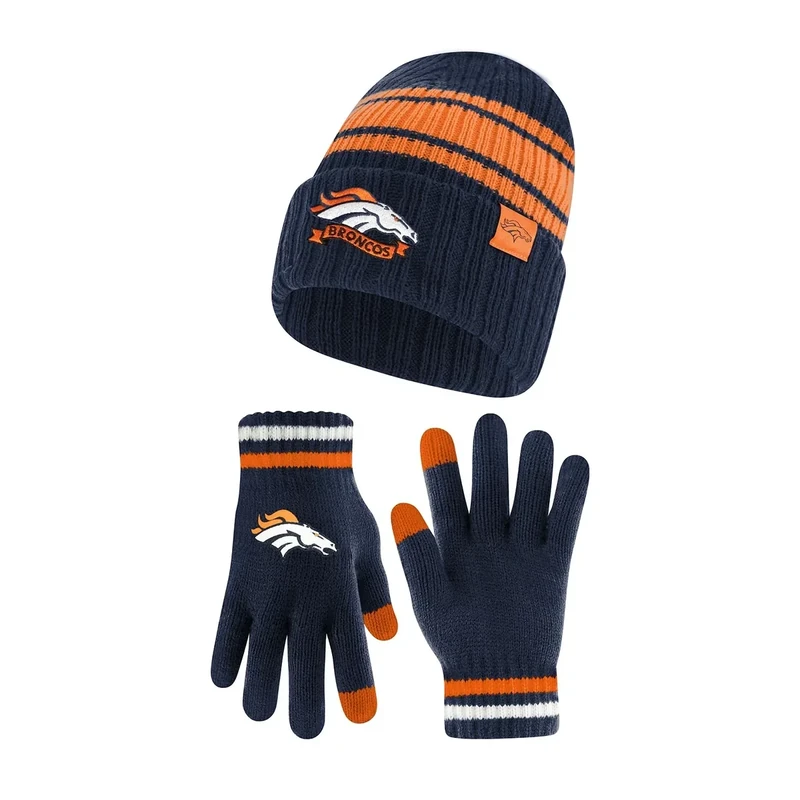 Ultra Game NFL Official Adults Super Soft Winter Beanie Knit Hat with Extra Warm Touch Screen Gloves, Denver Broncos, Team Color, 1SIZE