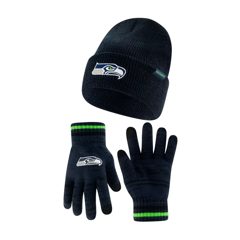 Ultra Game NFL Official Adults Unisex Super Soft Marl Knit Winter Beanie Knit Hat with Extra Warm Touch Screen Gloves, Seattle Seahawks, Team Color, 1SIZE