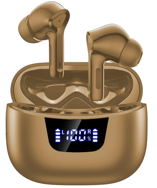 Wireless Earbuds Bluetooth V5.3 Headphones 50H Playback Deep Bass Stereo Ear Buds with LED Power Display Charging Case IPX7 Waterproof Earphones with Mic Headset for Laptop Pad Android/iOS Phones