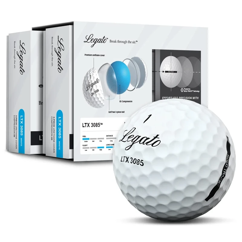 Legato Golf Balls, 3085 | Designed to Help Golfers Break 90 | Maximized Distance with Soft Feel | 3 Piece | Urethane Cover | 85 Compression