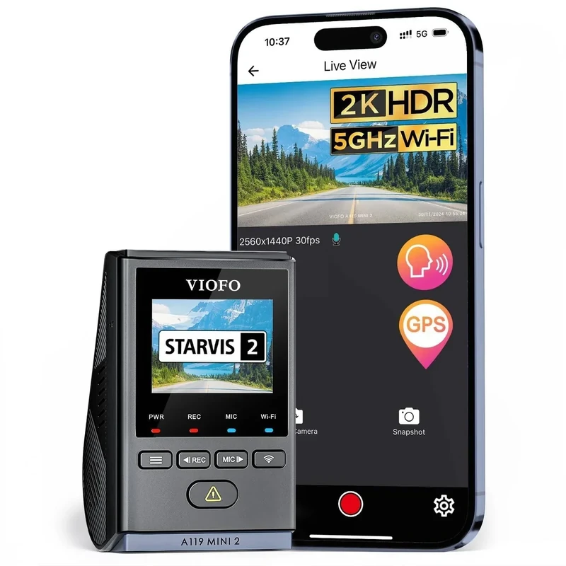 VIOFO A119 Mini 2 Dash Cam - 2K 60fps HDR, 5GHz WiFi GPS, Night Vision