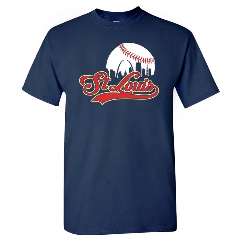 St. Louis Baseball Skyline Men's Fan T-Shirt (Navy T-Shirt, XL)