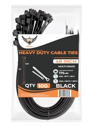 Nirah 48in Zip Ties 100-Pack - 175lb Tensile UV Resistant