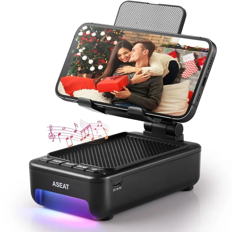 ASEAT Phone Stand Bluetooth Speaker with LED Light - Gift for Men