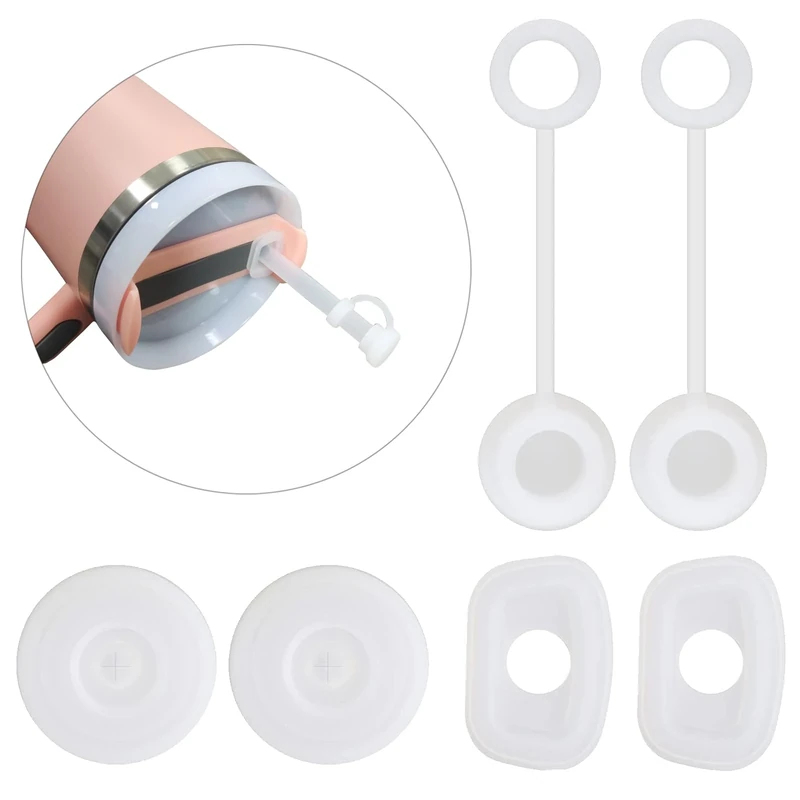 Spill-Proof Silicone Accessory Set for Stanley Cups - Includes Straw Covers, Round and Square Leak Stoppers - Anti-Dust Tumbler Accessories
