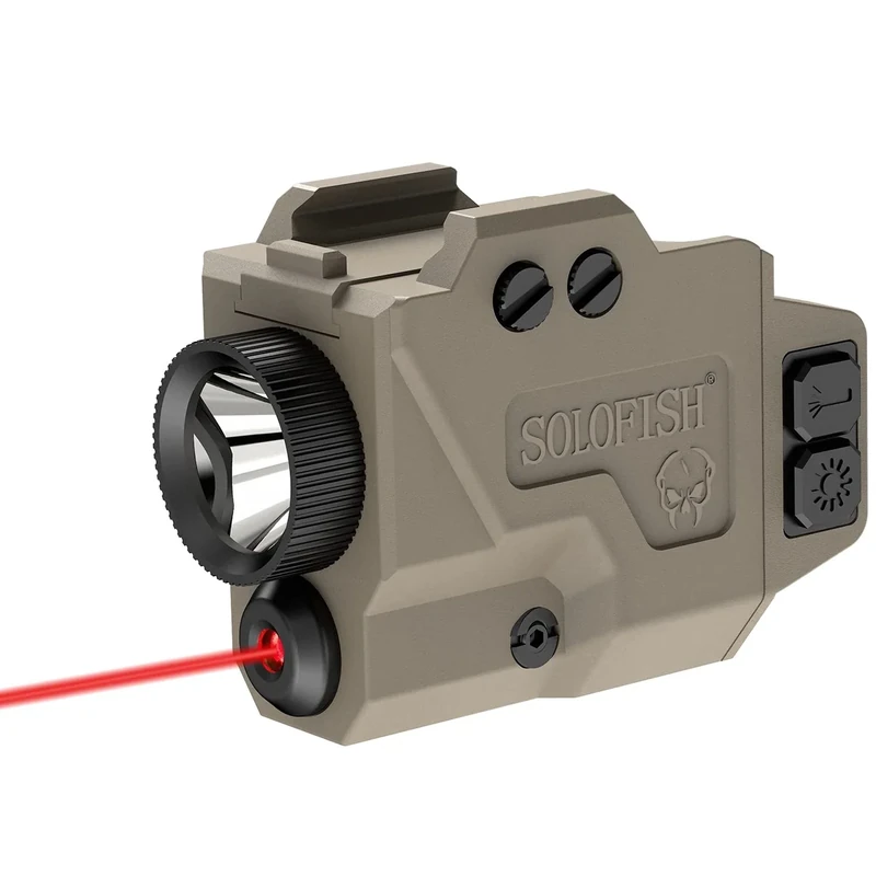 SOLOFISH 800 Lumens Pistol Light and Red Laser Combo, Slidable Tactical Flashlight with Strobe Function Fits Full Size & Compact Guns w/Rail, Magnetic Charging