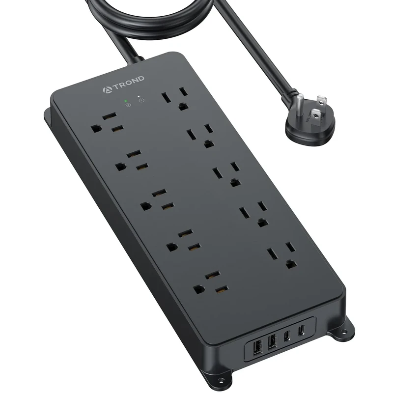 TROND 10ft Surge Protector Power Strip - 10 Outlets, 4 USB, 4000J