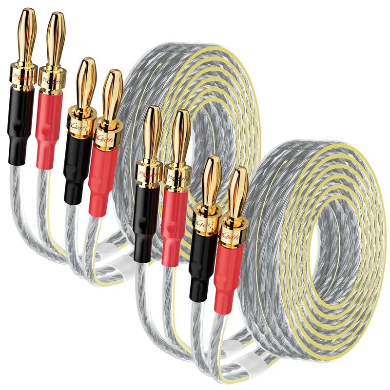Mygatti 2-Pack 16/2 Flat Speaker Wire with Banana Plugs - 15ft 16AWG