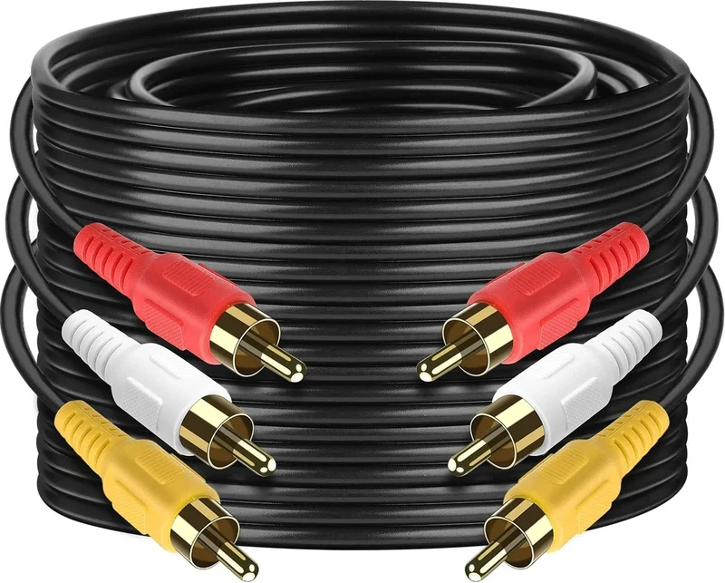 PASOW 25ft 3 RCA Male to Male Composite Audio Video Cable - DVD/TV