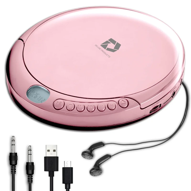 Deluxe Products Pink CD Player - 60s Anti- Skip, Earbuds & Aux Cable