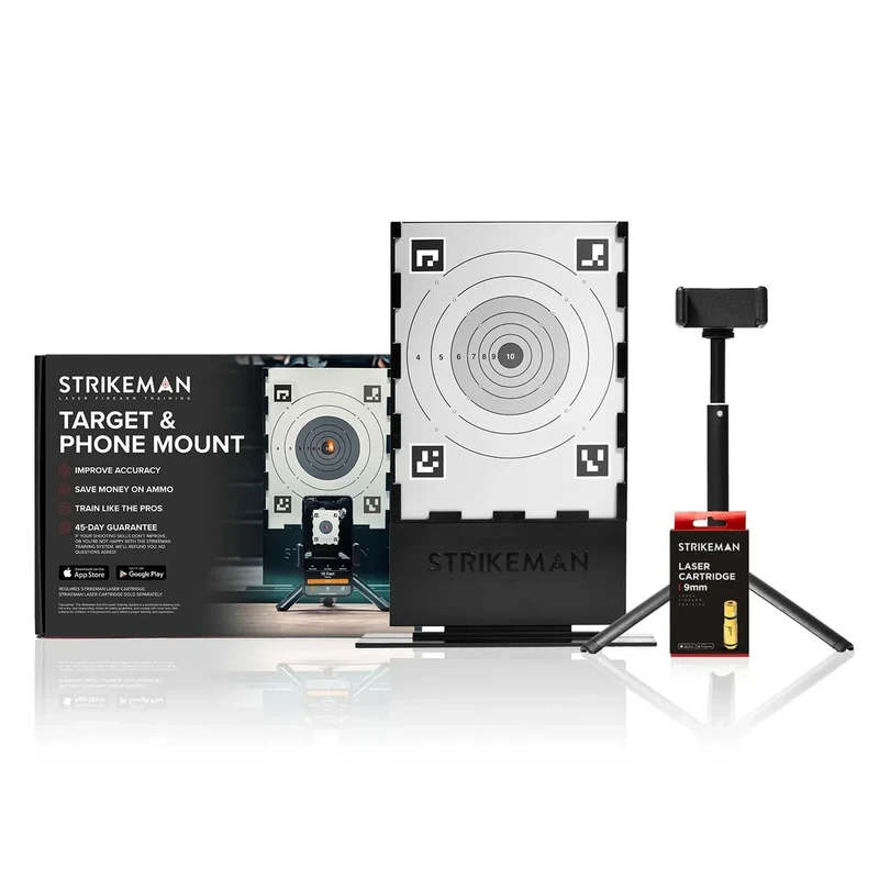 Strikeman 9mm Dry-Fire Laser Training System - Great for Target Shooting Practice with Pistols - Kit Includes Access to Updated App (No Subscription Needed), Cartridge, Target & Phone Holder