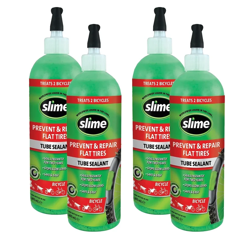 Slime 10056W-4PK Bike Tube Puncture Repair Sealant, Prevent and Repair, Suitable for All Bicycles, Non-Toxic, Eco-Friendly, 4 x 16oz Bottle
