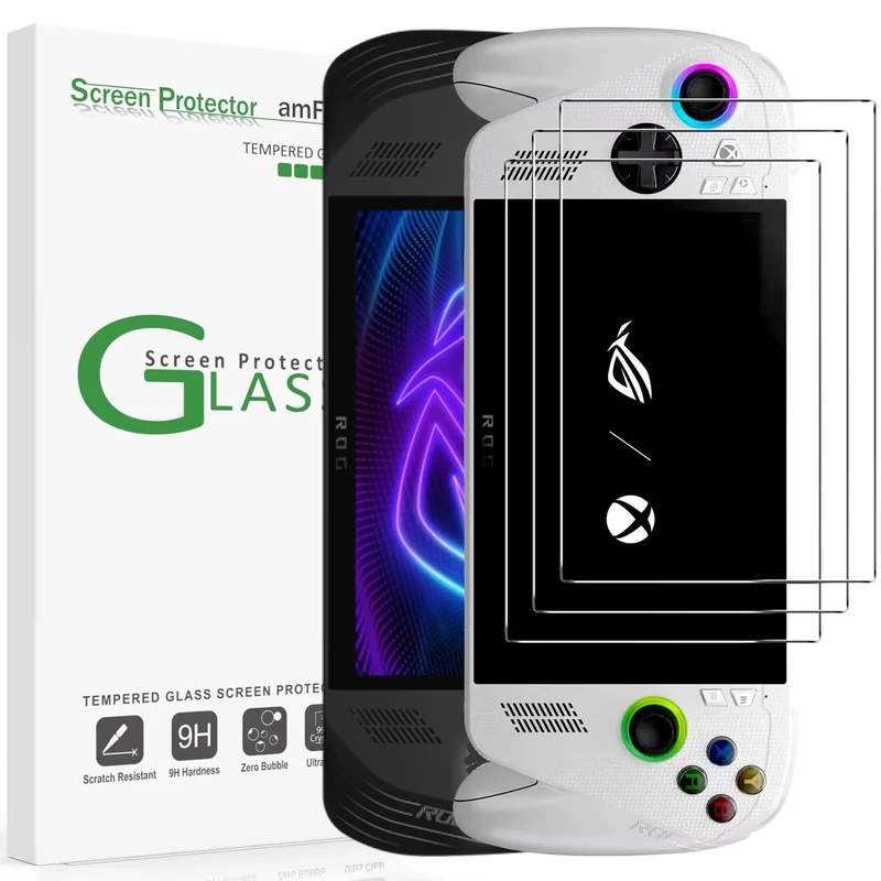 amFilm 3 Pack 9H+ Tempered Glass for ASUS ROG Ally X 7" - HD Clear
