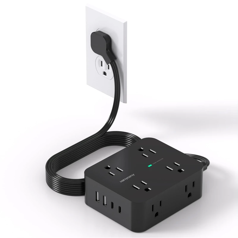 HANYCONY 5ft Power Strip - 8 Outlets, 4 USB (2 C), 1080J Surge