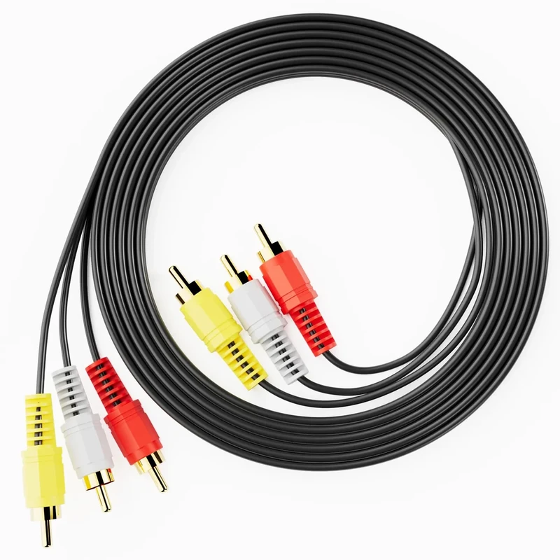 Eanetf RCA Cables, 3RCA Cable Audio Video 24K Gold Plated Connecting Audio Video Components AV Male to Male Cable for Home Theater amp, Stereo Systems (5ft-1pcs)