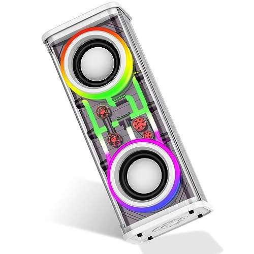 Portable Bluetooth Speaker with Lights,Transparent Wireless Bluetooth Speaker,5.0 Portable Bluetooth Speaker with LED Light, Perfect Mini Speaker for Shower, Room, Bike, Car (White)