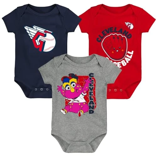 Outerstuff MLB Newborn & Infants 0-24 Months Change Up 3 Piece Onesie Creeper Romper Set (3/6 Months, Cleveland Guardians)