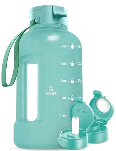 AQUAFIT 40 oz Water Bottle with Time Marker - Straw & Chug Lid - BPA Free Half Gallon Gym Water Bottle with Handle - Big Gallon Jug (Cool Mint, 40 Ounces)