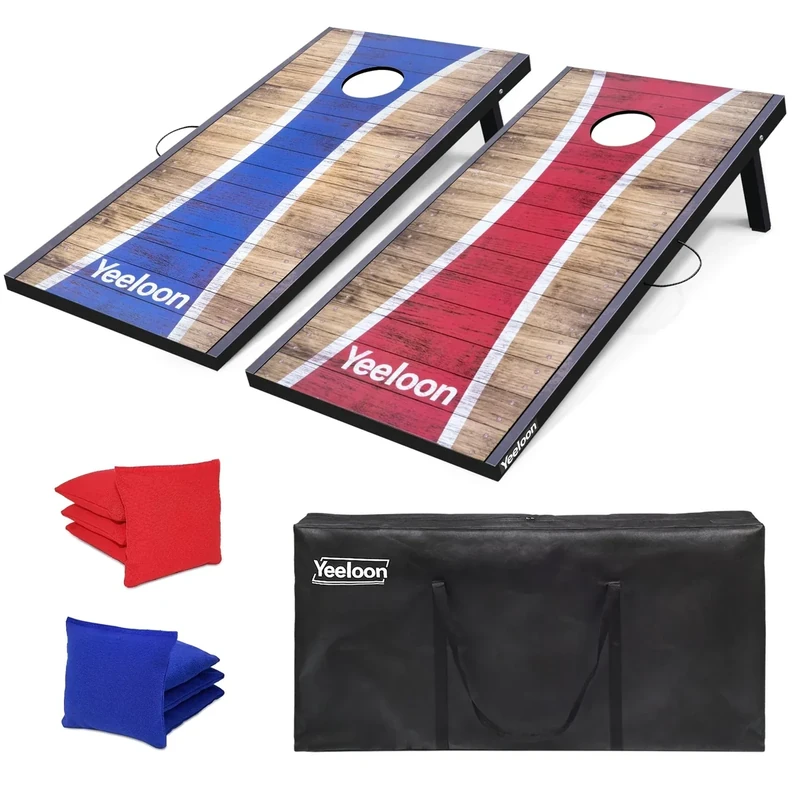 Yeeloon Cornhole Set, Regulation Size Cornhole Boards with 8 Bean Bags and Carrying Case, 4 ft x 2 ft Corn Hole Outdoor Game Toss Board for Adults Outside Activities