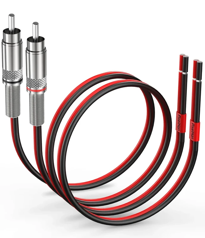 Pixelman RCA Plug to Speaker Wire Adapter (14AWG, 1Ft), Thicker Pure Copper Speaker Cable to RCA Male Adapter, RCA Plug Converter to Bare Wire for Subwoofer