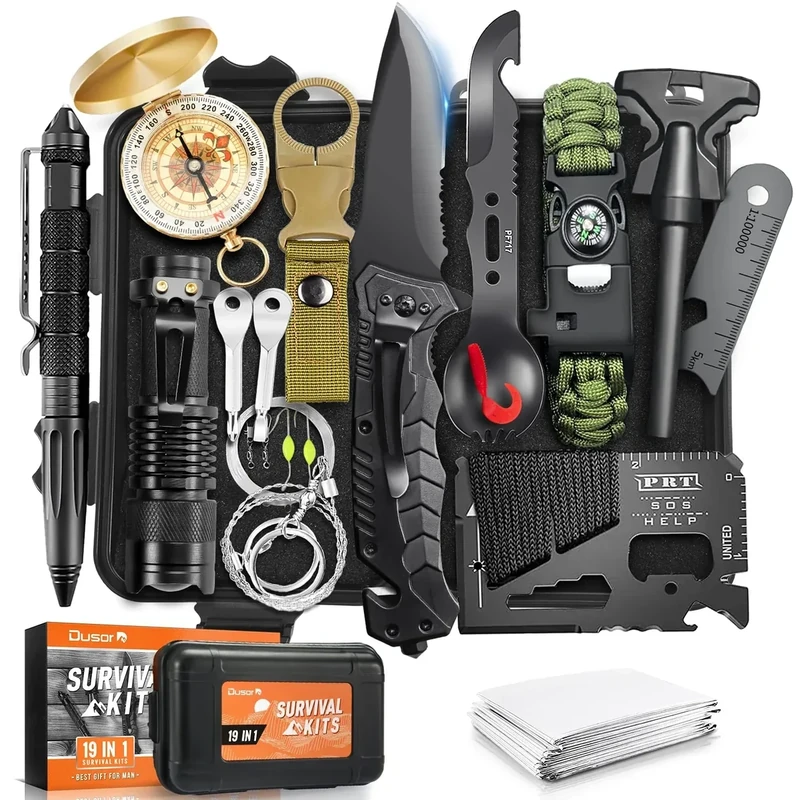 Dusor 19 in 1 Survival Kit Stocking Stuffers for Men, Mens Gift for Christmas 2025, Hunting Fishing Accessories Gifts, Camping Essentials Gifts for Men Who Have Everything, Survival Gear and Supplies