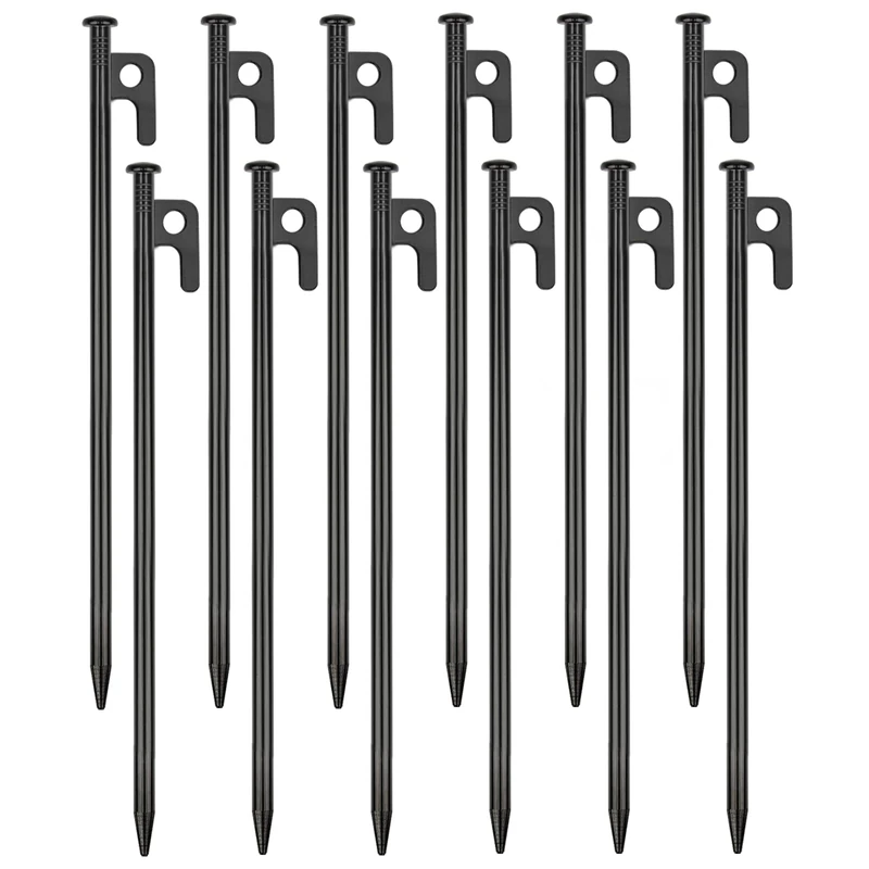 12 Pack Tent Stakes Heavy Duty Metal Tent Pegs for Camping Steel Tent Stakes 12 inch Unbreakable and Inflexible