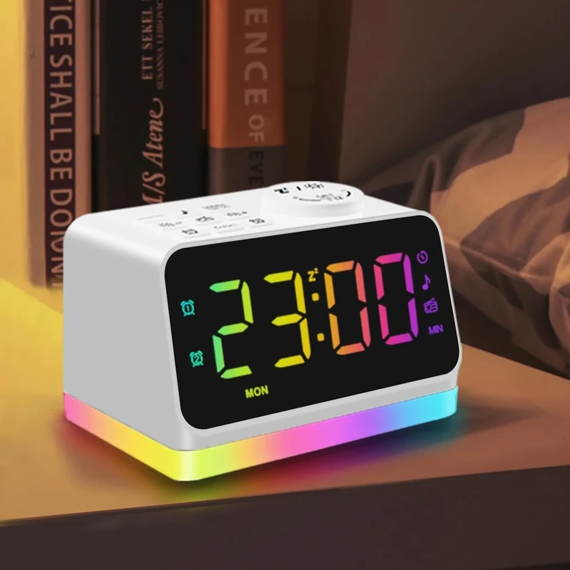 JALL Digital Alarm Clock with FM Radio, Dual Alarm & 8-Color Light