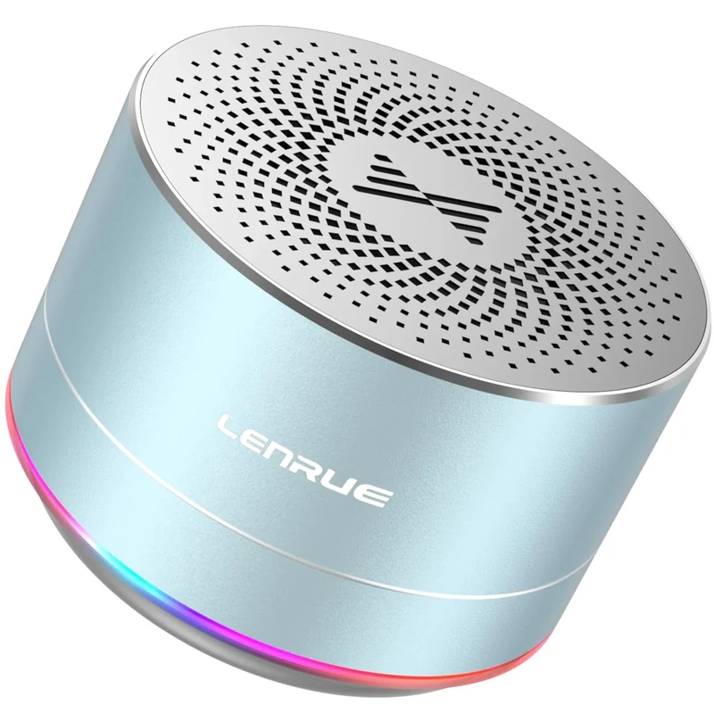 LENRUE Sky-Blue Metal Bluetooth Speaker - 5hr Playtime, 33ft Range