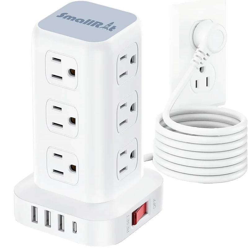 SMALLRT Tower Surge Protector - 12 Outlets, 4 USB (1 USB-C), 10FT Cord