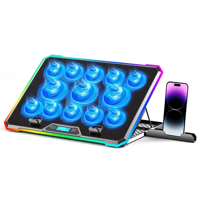 KYOLLY Gaming Laptop Cooler - 13 Quiet Fans, LCD, RGB, 9 Angles, USB