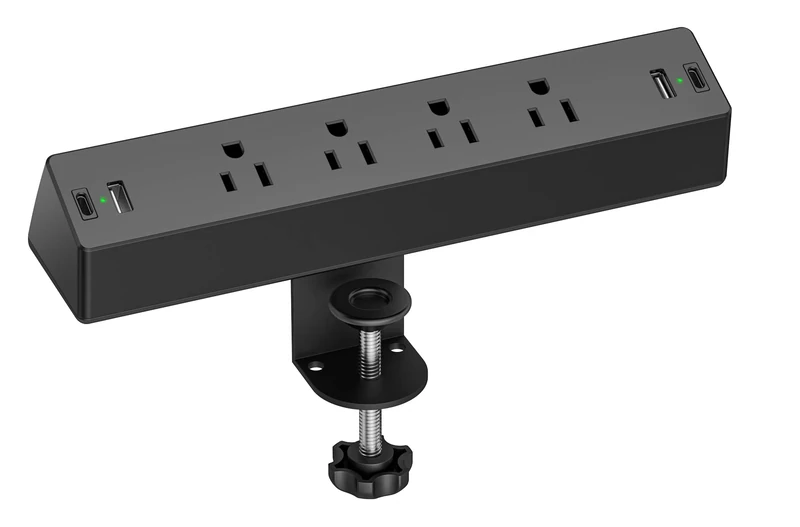 Desk Clamp Surge Protector, 10 FT Extension Cord, Fast Charging Station with 4 AC Outlets 2 USB-A and 2 USB-C Ports, Fit 1.7 inch Tabletop Edge, Desk Power Strip for Home Office Room