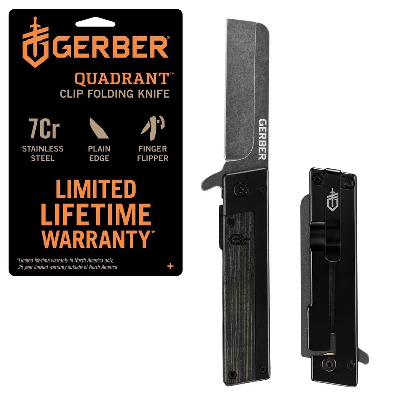 Gerber Gear Quadrant Clip Folding Pocket Knife, EDC Plain Edge Flipper Knife with Pocket Clip, Gifts for Men, Stainless Steel Survival Tool, Black Bamboo