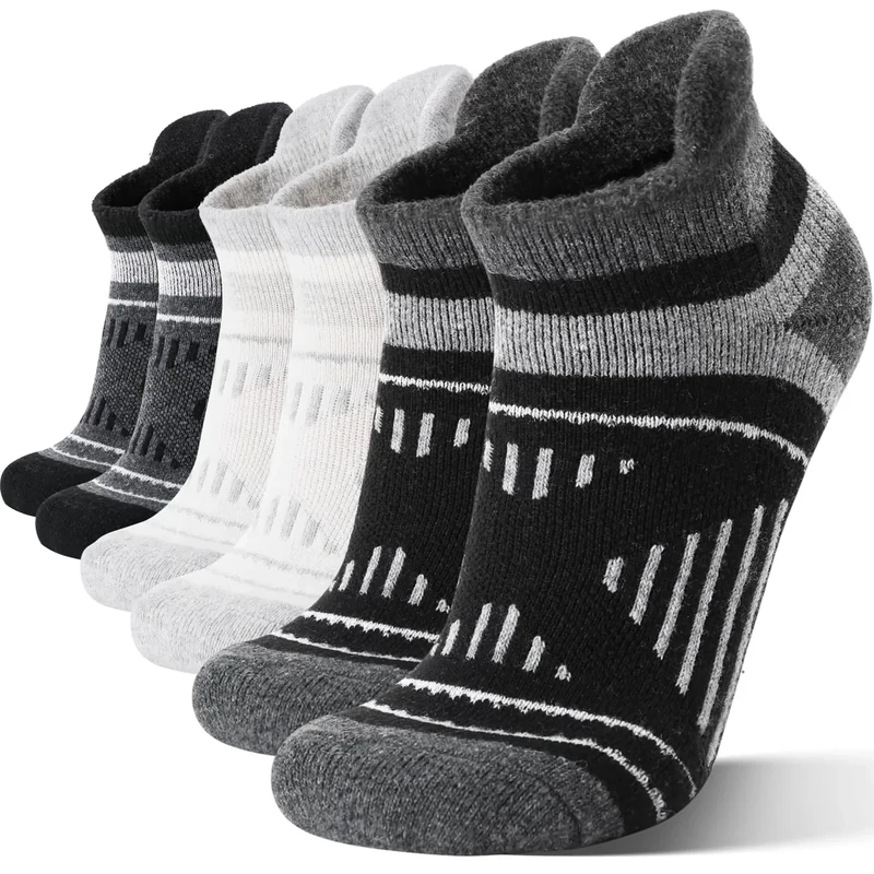 EBMORE Merino Wool Ankle Hiking Socks Compression Warm Winter Thermal Thick Cushion No Show Running Moisture Wicking Socks Gifts Stocking Stuffers for Men Women 6 Pairs(Black White,M)