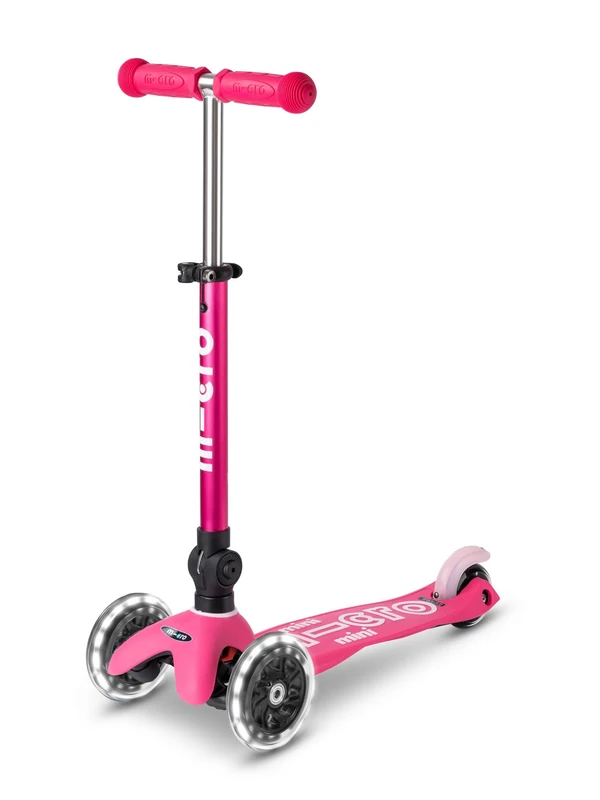 Micro Kickboard - Mini Deluxe Foldable LED Scooter, 3-Wheeled, Lean-to-Steer, Swiss-Designed Micro Scooter with LED Light-Up Wheels, for Kids Ages 2-5 (Pink)