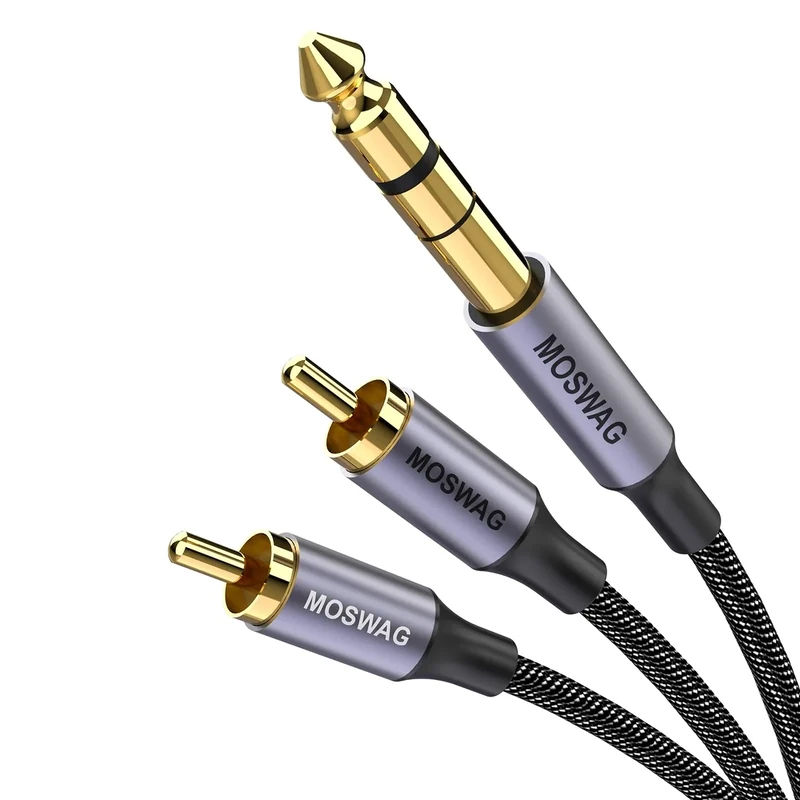 MOSWAG 1/4" TRS to Dual RCA Audio Cable - Gold Plated, 33FT Heavy Duty