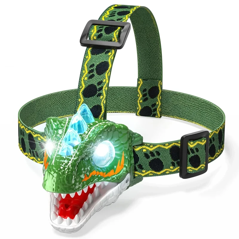 Aubllo Kids Headlamp - LED Dinosaur Headlamp with Adjustable Headband for Boys and Girls, 3 Lighting Modes - Perfect for Camping, Hiking, and Reading - Ages 3-12+