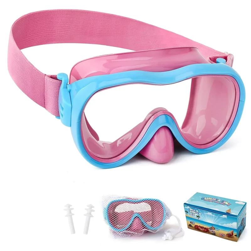 Kids Swim Goggles, Anti-Leak Snork Mask with Nose Cover & Elastic Fabric Strap, UV Protection Swimming Goggles for Kids Boys Girls