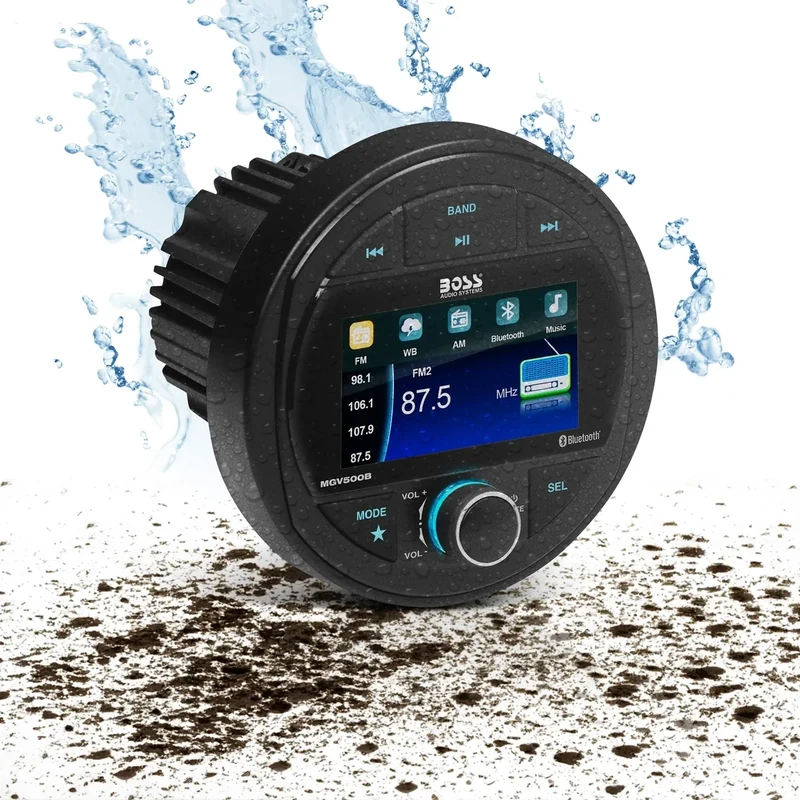 BOSS Audio Systems MGV500B Marine Boat Stereo Gauge Receiver – Bluetooth, No CD DVD Player, AM/FM Radio, 3 Inch Color Screen, Weatherproof