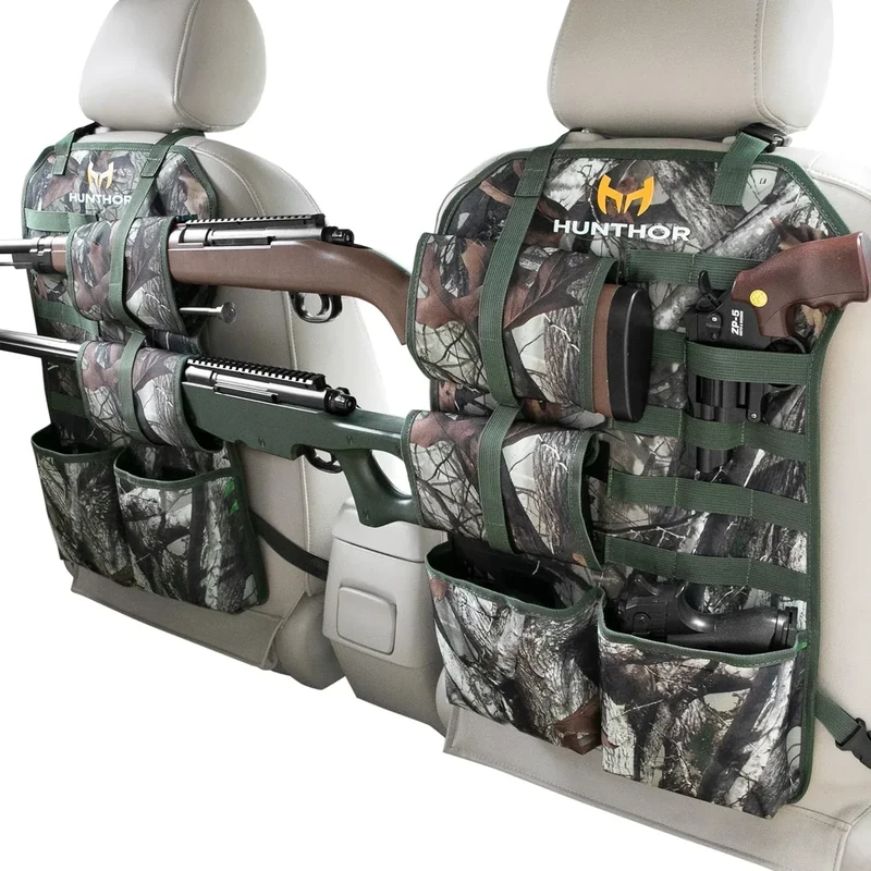 Hunthor Truck Gun Rack (A Pair), 900D Adjustable Seat Back Gun Storage, Heavy Duty Automotive Rifle Holder Hunting Accessories for Jeep, Truck, SUV, Off-Road Vehicles(Camo-Large)