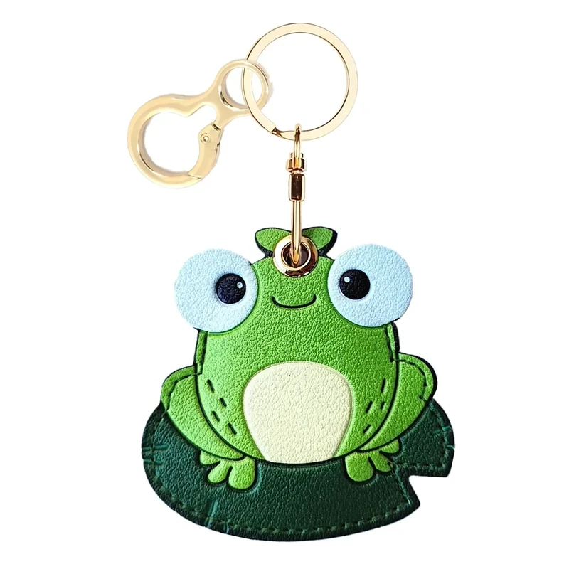 BORKUANA Leather Keychain for Apple AirTag - Cute Frog Cover - Image 1