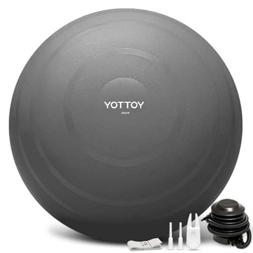YOTTOY Anti-Burst Exercise Ball for Working Out, Yoga & Physical Therapy - Extra Thick Stability Ball with Pump (Gray)