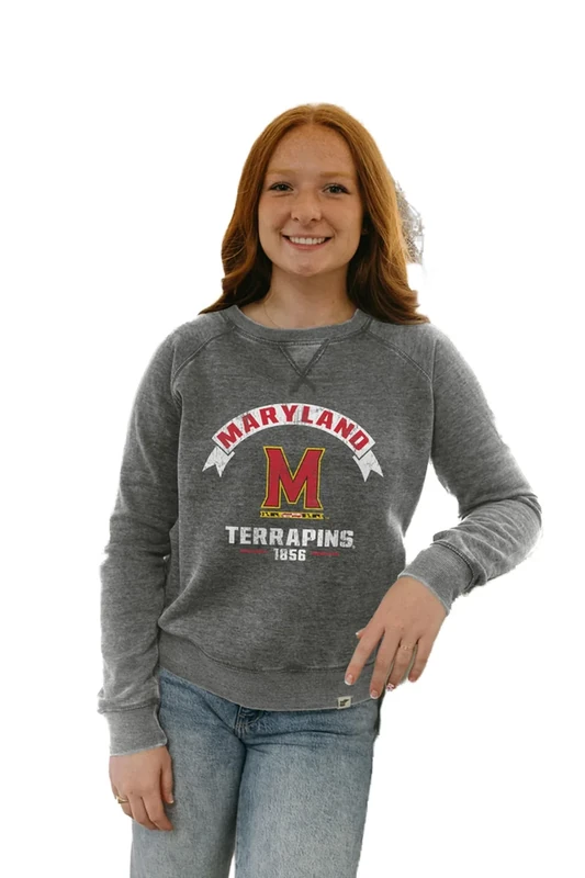 Maryland Terrapins NCAA Officially Licensed Women's Crewneck Sweatshirt Burnout Vintage Scholar, X-Large