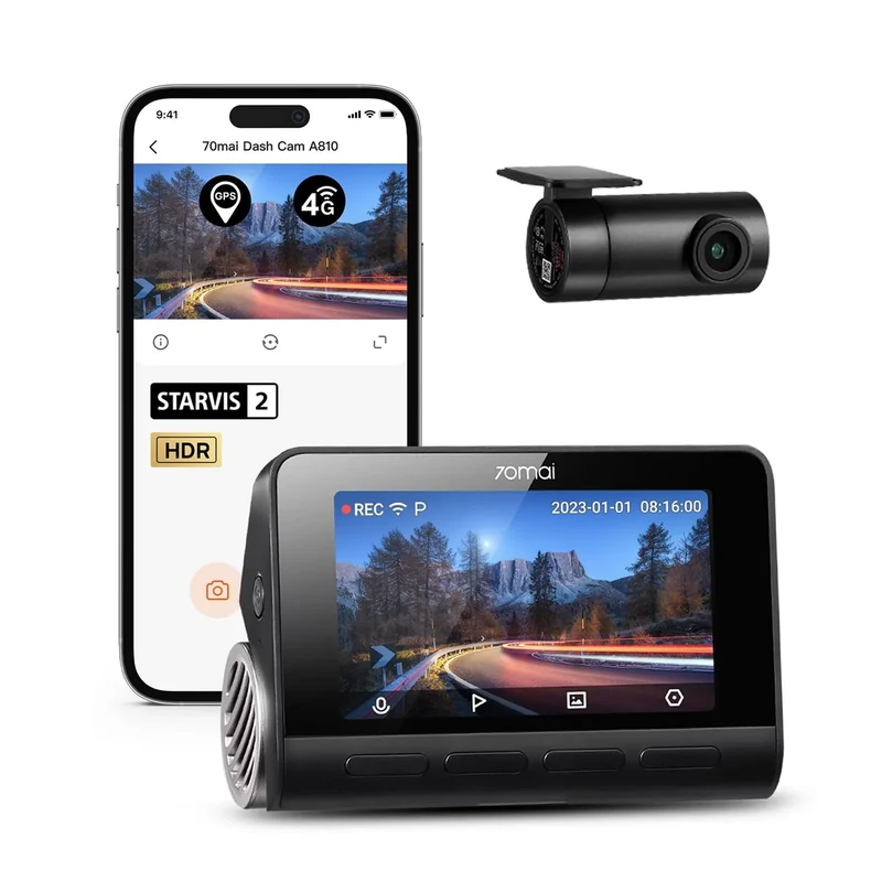 70mai A810 4K Front & Rear Dash Cam - HDR Night Vision, GPS, 4G LTE
