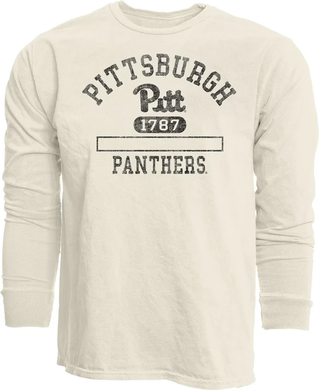 Pittsburgh Panthers NCAA Officially Licensed Long Sleeve T-Shirt Ivory Dyed Ringspun, Small