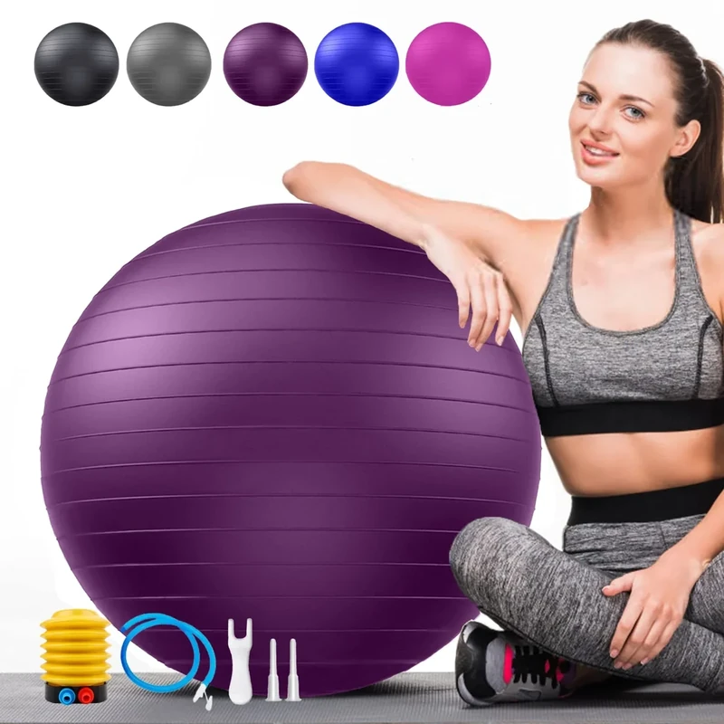 Soft Exercise ball, Anti-Burst Yoga Ball Chair Supports 2200lbs, Workout Equipment w/ Pump for Women Pregnancy, Medicine, Birthing, Physical Therapy, Stability, Excersing, Birth, Swiss, Fitness, Gym